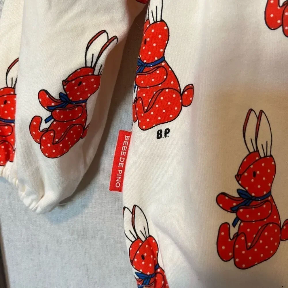 Bebe De Pino Cream & Red Bunny Long Sleeve One Piece